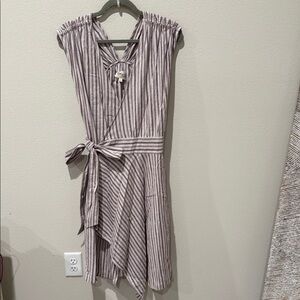 Striped Midi Dress - Purple and White